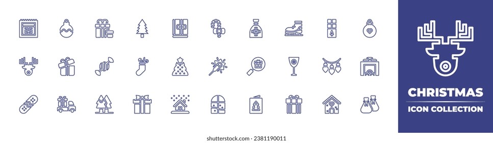 Christmas line icon collection. Editable stroke. Vector illustration. Containing bauble, christmas, christmas present, decoration, gift, search, christmas tree, fireplace, delivery, postcard.