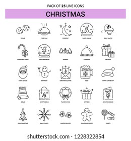 Christmas Line Icon Set - 25 Dashed Outline Style