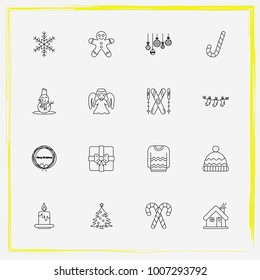 Christmas line icon set balls, house and ski etc.