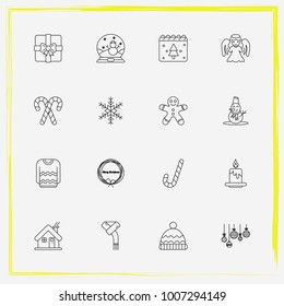 Christmas line icon set balls, gift and snowman etc