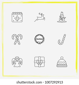 Christmas line icon set calendar, snowman and gift etc
