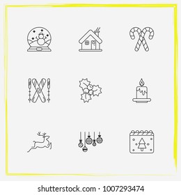 Christmas line icon set calendar, balls and candy etc