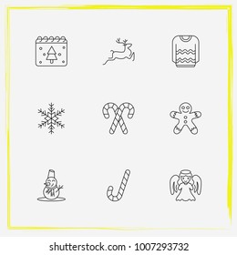 Christmas line icon set calendar, deer and cookie etc.