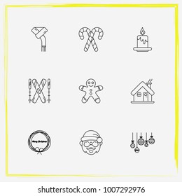 Christmas line icon set candle, claus and cookie etc
