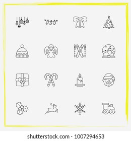 Christmas line icon set candy, mistletoe and angel etc