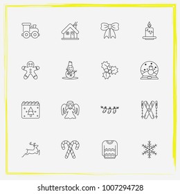 Christmas line icon set candy, calendar and snowman etc