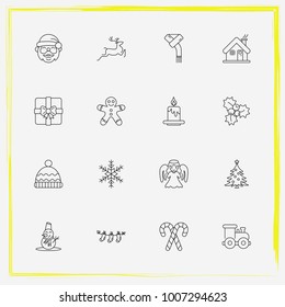Christmas line icon set claus, angel and candy etc