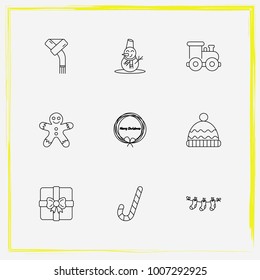 Christmas line icon set cookie, hat and scarf etc