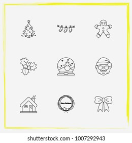 Christmas line icon set cookie, claus and sock etc