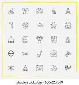 Christmas line icon set deer, sweater and house