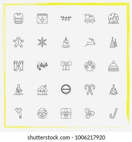 Christmas line icon set deer, snowball and sweets