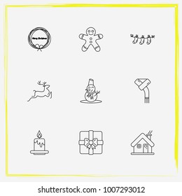 Christmas line icon set deer, wreath and christmas etc