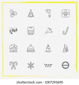Christmas line icon set deer, gift and snowflake etc.