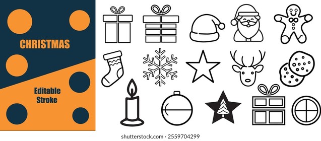 Christmas line icon set. Editable stroke. vector illustration art.