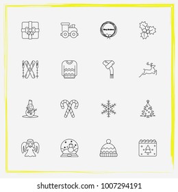 Christmas line icon set gift, snowman and calendar etc