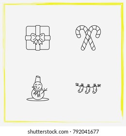 Christmas line icon set gift, candy and sock