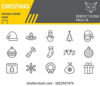 Christmas line icon set, happy new year collection, vector sketches, logo illustrations, merry christmas icons, holiday signs linear pictograms, editable stroke