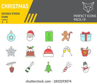 Christmas line icon set, happy new year collection, vector sketches, logo illustrations, merry christmas icons, holiday signs linear pictograms, editable stroke