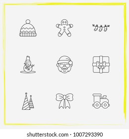 Christmas line icon set hat, christmas and sock