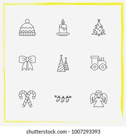 Christmas line icon set christmas, hat and candy