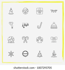 Christmas line icon set hat, tree and snowman etc