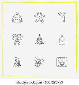 Christmas line icon set hat, candle and cookie etc.