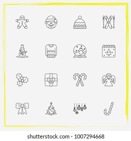 Christmas line icon set hat, ski and snowball etc