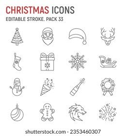 Christmas line icon set, holiday collection, vector graphics, logo illustrations, winter xmas vector icons, new year symbols signs, outline pictograms, editable stroke