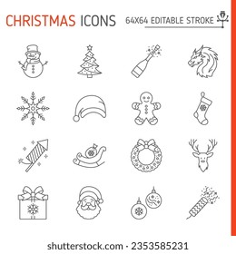 Christmas line icon set, holiday vector collection, logo illustrations, new year symbols vector icons, outline style pictogram pack, editable stroke icons.