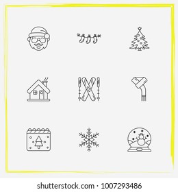 Christmas line icon set christmas, house and ski