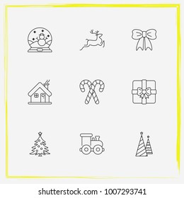 Christmas line icon set house, snowball and gift etc.