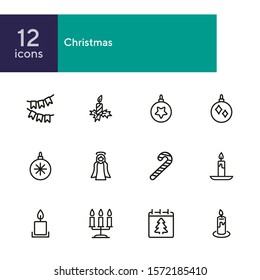 Christmas line icon set. Set of line icons on white background. Festive concept. Angel, candle, calendar. Vector illustration can be used for topics like Christmas, new year, decoration