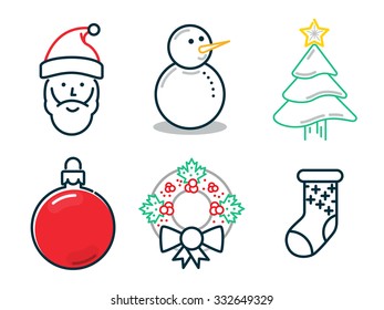 Christmas Line Icon Set isolated on white