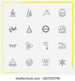 Christmas line icon set mistletoe, bow and snowball etc.
