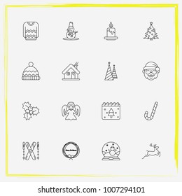 Christmas line icon set mistletoe, wreath and candle etc.