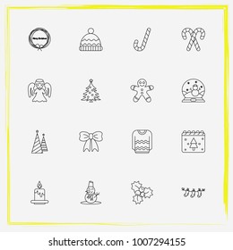 Christmas line icon set mistletoe, hat and christmas etc