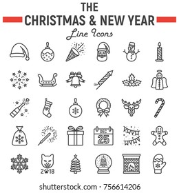 Christmas line icon set, new year symbols collection, vector sketches, logo illustrations, holiday signs linear pictograms package isolated on white background, eps 10.