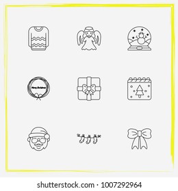 Christmas line icon set santa , angel and sock etc