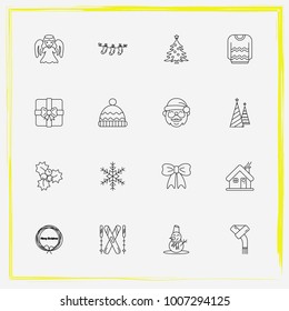 Christmas line icon set santa , claus and hat etc