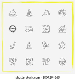 Christmas line icon set santa , calendar and candle etc
