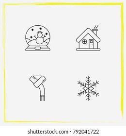 Christmas line icon set scarf, snowball and snowflake