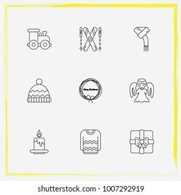 Christmas line icon set ski, gift and angel etc