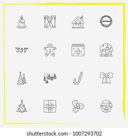 Christmas line icon set ski, cookie and tree etc