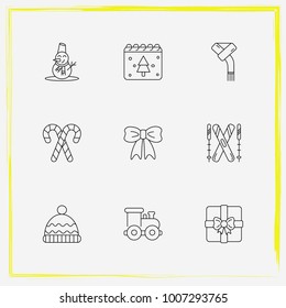 Christmas line icon set ski, candy and bow etc.