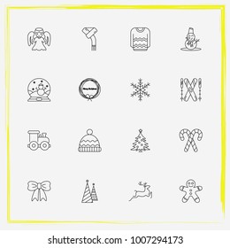 Christmas line icon set ski, angel and snowball etc.