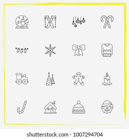 Christmas line icon set ski, locomotive and snowflake etc