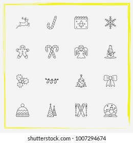 Christmas line icon set snowball, candy and mistletoe etc