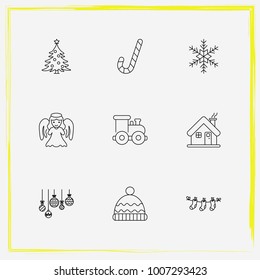 Christmas line icon set snowflake, candy and house etc