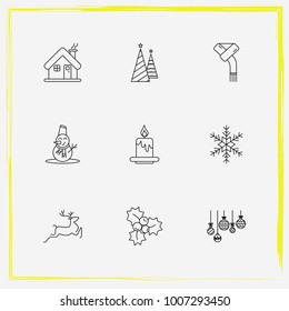 Christmas line icon set snowflake, balls and christmas