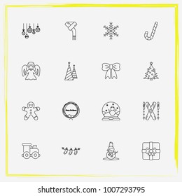 Christmas line icon set snowflake, angel and ski etc.